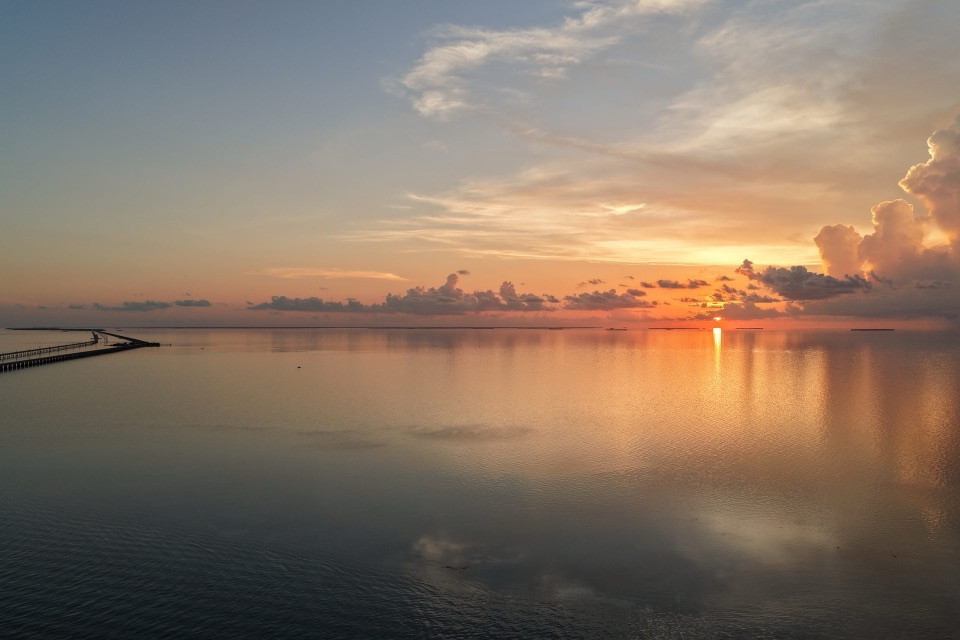A glowing Florida Keys sunset over calm open water