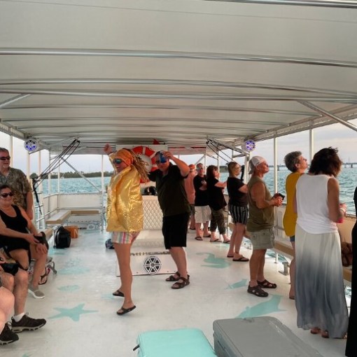 a group of people standing in a room