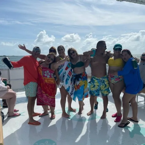 a group of people on a beach