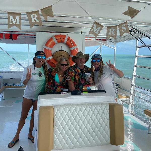 a group of people on a boat in the water