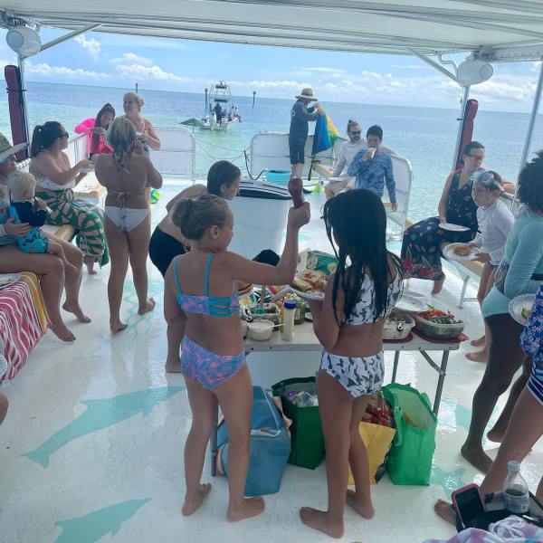 a group of people on a beach